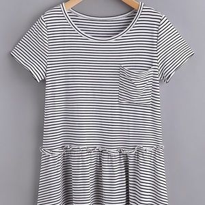 NEVER WORN Black and White Striped Peplum Top